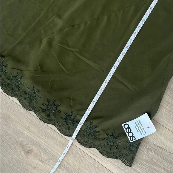 ASOS DESIGN embroidered cuff and hem maxi dress in khaki - Picture 10 of 15
